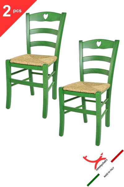 Tommychairs Cuore - Eetkamerstoelen - Set van 2 - Groen - Rotan & Hout