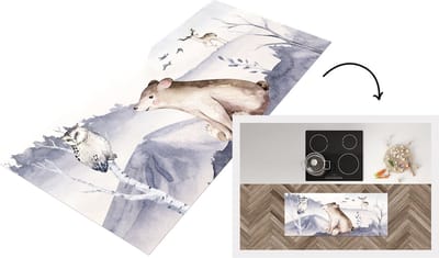 Keukenloper - Loper keuken - Beer - Winter - Sneeuw - 120x50 cm - Keukenloper vinyl