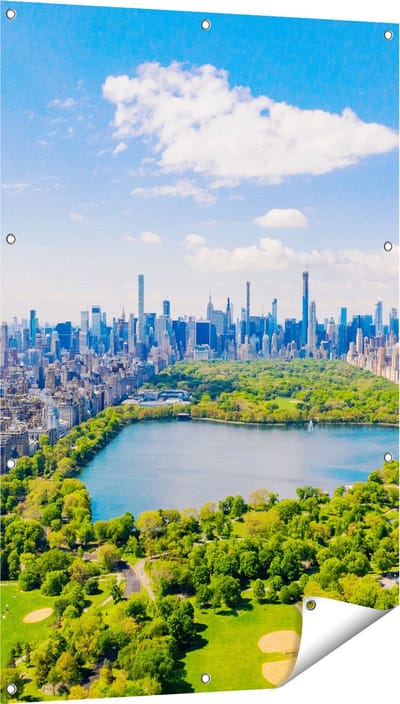 Gards Tuinposter Central Park in New York met Wolkenkrabbers - 80x120 cm - Tuindoek - Tuindecoratie - Wanddecoratie buiten - Tuinschilderij