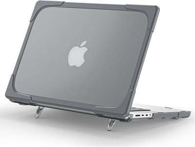 Lunso Geschikt voor MacBook Pro 14 inch (2021-2026) Armor cover hoes met pootjes - case - Grijs