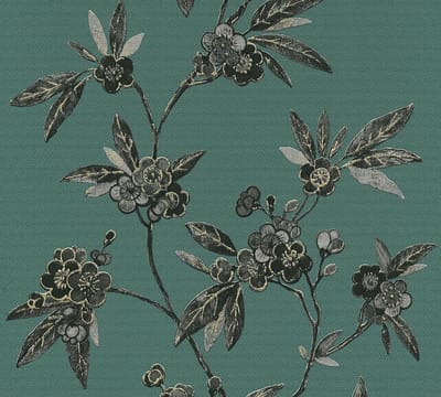 CHIQUE BLOEMEN BEHANG - zwart goud groen grijs - Bloemenmotief - AS Creation Asian Fusion
