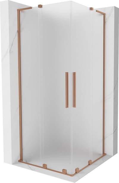 Mexen Velar L Duo douchecabine schuifdeur 80 x 80 , matglas, geborsteld koper - 871-080-080-02-33-65