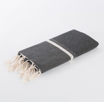 Lantara Hamamdoek Zwart - Wafel - 100x200cm - Saunadoek strandlaken strandhanddoek hamam handdoek reishanddoek