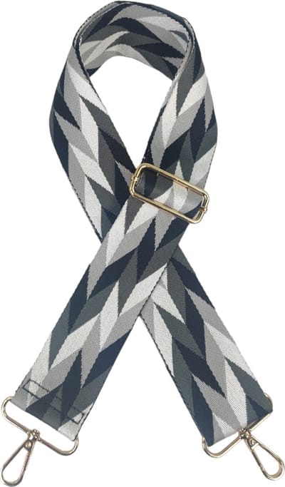 Qischa® Bag strap - Tassenriem - Schouderband - Schouderriem - Tassen Riem - Tas Hengsel - Verstelbare Riem - zwart- grijs - wit - gouden hardware