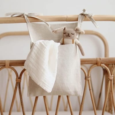 Opslagzak voor de kinderkamer, Organizer voor babybed, Hangende opbergoplossing voor luiers en speelgoed, Wit