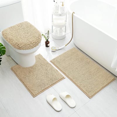 Badkamer Tapijt Set 3 Stuks - Extra Absorberende Shaggy Chenille Matten - Antislip & Wasbaar