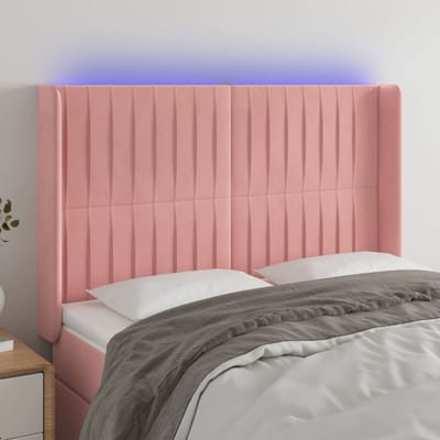 vidaXL - Hoofdbord - LED - 147x16x118/128 - cm - fluweel - roze