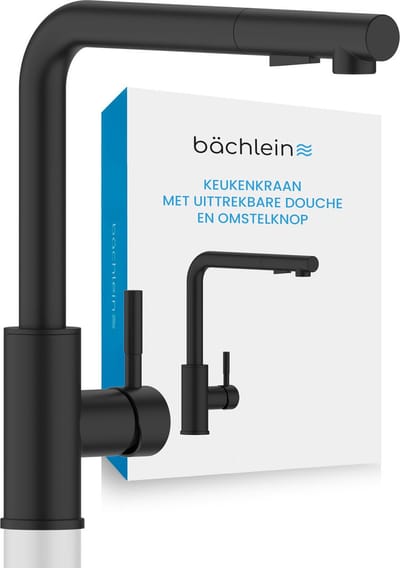 Bächlein Keukenkraan Varvaro 360 graden draaibaar (mat zwart) - Eenhendel keukenkraan van roestvrij staal met uittrekbare slang en sproeier met schakelaar, kraan voor de keuken