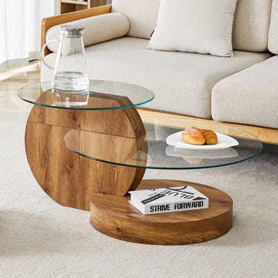 Salontafel - Modern Minimalistisch met Lagen - met Houtlook Textuur - Glas en MDF - Divers