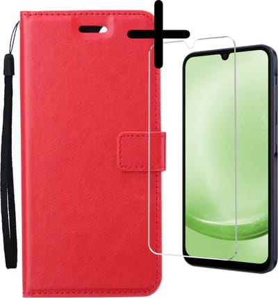 Hoesje Met Screenprotector - Geschikt voor Samsung Galaxy A25 - Luxe Pasjeshouder - Bookcase Portemonee - Flip Case - Kunstleer Book Case - Flipcase - Book Cover - Walletcase - Portemonneehoes - Rood
