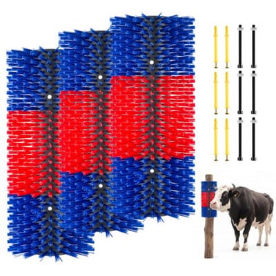 VEVOR Krabborstel 43x19 cm, Veeborstel 3-delig incl. 12 schroeven, Krabborstel voor het verlichten van rugjeuk, Massage- en verzorgingskrabtool voor paarden, runderen, schapen en varkens, Blauw & Rood