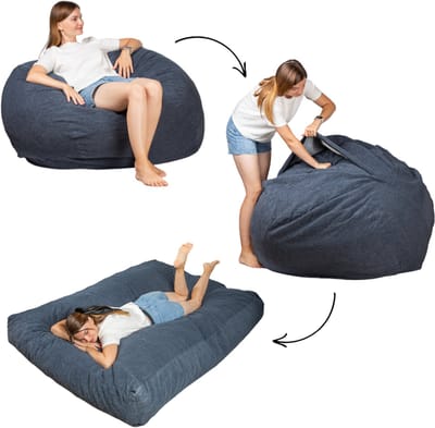 Bananair - Zitzak matras 2-in-1 - Gigantisch poef bed - Nachtblauw