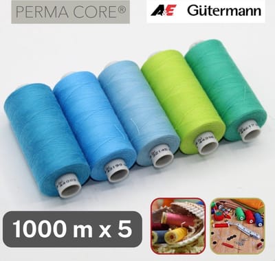 Gütermann Perma Core Naaigaren – 5 × 1000 m – Professioneel Polyestergaren – Blauw-Groene Mix