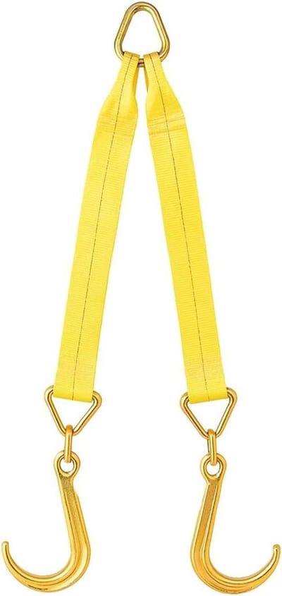 Trekriemen V-hoofdstel - Herstelband Sleepband - Voertuig Transport - Drievoudige Speelband - 3" x 24" 8" Haken - Geel