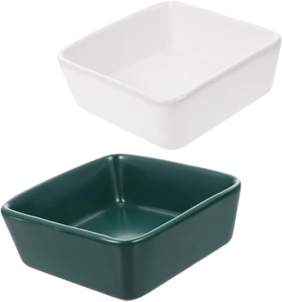 Keramische voerbak - Voerkom huisdier - Voer en water - Set van 2 stuks - 9x9x3.7cm - Zoals getoond
