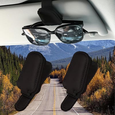 Zonnebrilhouder voor de auto, 2 stuks, brillenhouder voor auto, zonneklep, magnetische leren brillenhouder, clip, zonneklep, organizer, auto-brillenhouder, auto-accessoires (zwart)