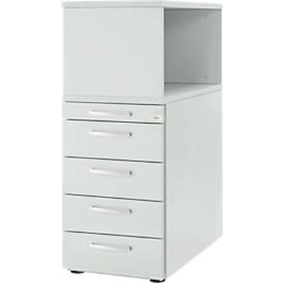 Schäfer Shop Genius ladeblok met bovenblad, afsluitbaar, ronde handgreep, lichtgrijs