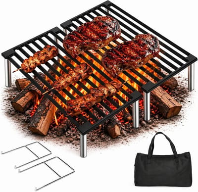 40.6 x 40.6 cm Tuscan Grillrooster met Poten, Opvouwbare Barbecue voor Buiten, Perfect voor Tuinfeesten en Picknicks met Draagtas en Handvat