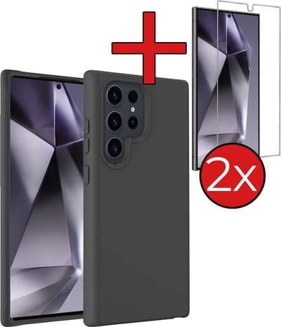 Hoesje - Met 2x Screenprotector - Geschikt voor Samsung Galaxy S24 Ultra - Sterk & Shockproof - Telefoon Hoes - Back Cover - Siliconen Case - Telefoonhoes - Zwart