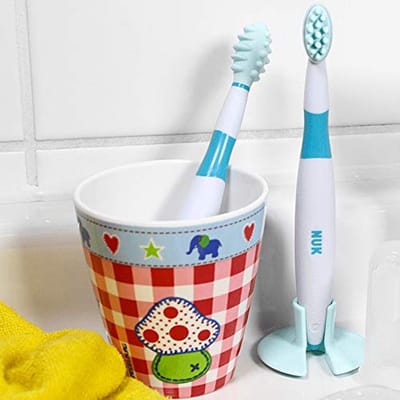 Baby tandenborstel leerset 2-delig met poetsstift en poetstrainer