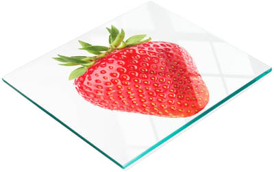 Decoratieve glazen snij- en serveerplank in aardbeienmotief, 60x52 cm