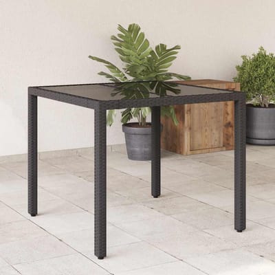 vidaXL - Tuintafel - met - glazen - blad - 90x90x75 - cm - poly - rattan