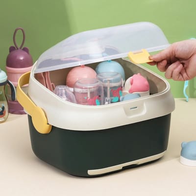 Dailygoods- Babyfles Droogrek Duurzaam - Opbergdoos met Deksel - Fopspeenhouder - Afneembare Houder - Ruimtebesparend - Efficiënt Organiseren - Flessenopbergdoos