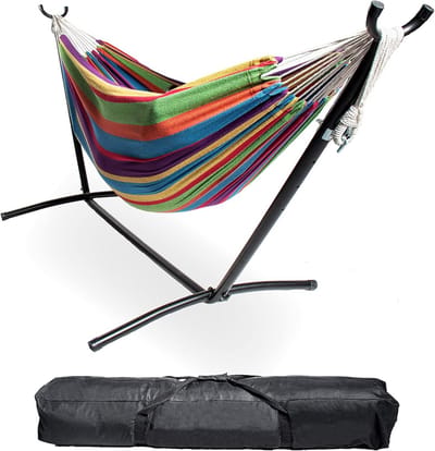 Dubbel 2-Persoons Hangmat met Standaard - Multicolor - 9 x 3 Voet