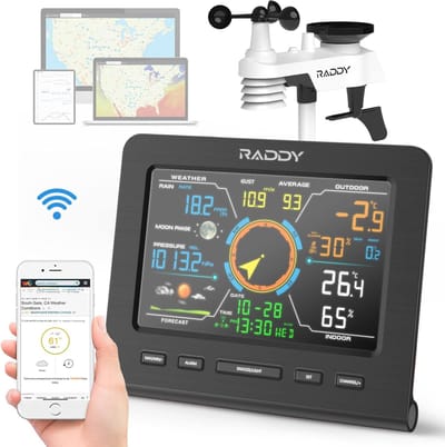 Draadloos 13-in-1 Weerstation voor Binnen en Buiten met Temperatuur, Luchtdruk, Vochtigheid, Anemometer en Regenmeter