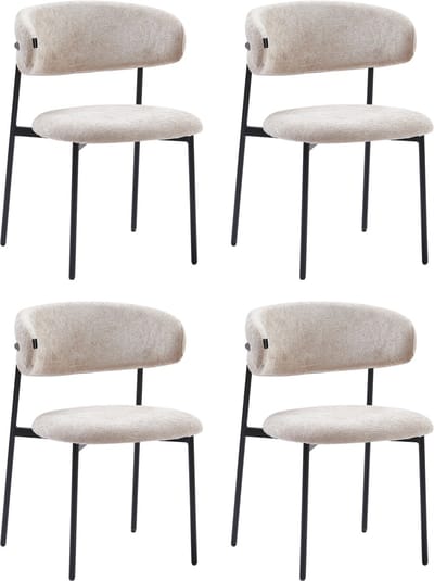 Colenis® - Daria Eetkamerstoelen Japandi - Set van 4 - Taupe - Chenille Stof - Luxe Gestoffeerde Zitting - Industrieel Design - Metalen Poten - Stoel