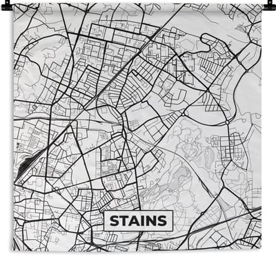 Wandkleed - Wanddoek - Stains - Plattegrond - Kaart - Frankrijk - Stadskaart - Zwart wit - 180x180 cm - Wandtapijt
