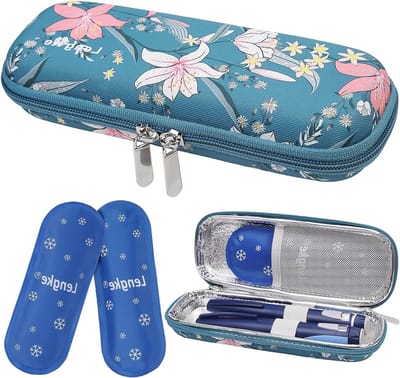 Draagbare Insuline Koeltas voor Diabetici, Organizer voor Insulinepennen met 2 Koelpacks en Bloemenpatroon, Compact en Handig voor Reizen