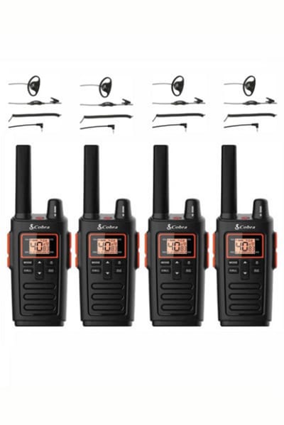 Set van 4 Cobra RX380 PMR446 portofoons IPX2 met D-shape oortje