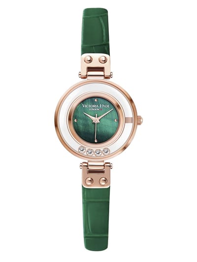 Victoria Hyde "Starsseries" - Dameshorloge - echt leer - roségouden kast - Analoog - Stenen details - Groen