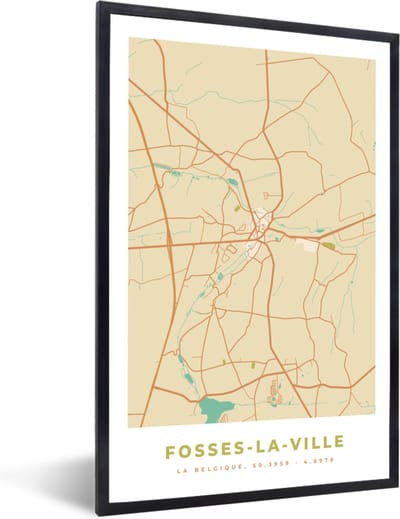 Fotolijst incl. Poster - Fosses-La-Ville - Stadskaart - Vintage - Plattegrond - Kaart - 40x60 cm - Posterlijst