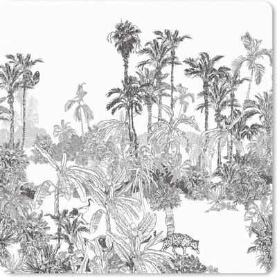 Muismat 20x20 cm - Mousepad Jungle - Zwart - Wit - Muismatten