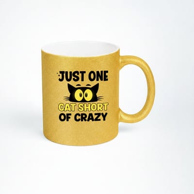 Just One Cat Short of Crazy Glitter Mok - Unieke Koffiemok voor Kattenliefhebbers