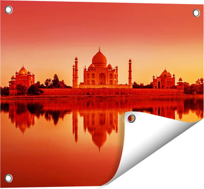 Gards Tuinposter Taj Mahal bij Zonsondergang - 50x40 cm - Tuindoek - Tuindecoratie - Wanddecoratie buiten - Tuinschilderij