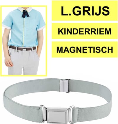 Fako Fashion - Kinderriem Elastisch Magnetisch - Elastische Riem Voor Kinderen - Rekbare Riem - Broekriem - Stretch Riem - Lichtgrijs