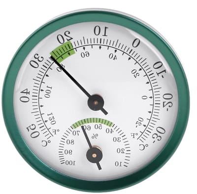 Hygrometer Luchtvochtigheidsmonitor - Temperatuurmeter Binnen - Omgeving Bewaken - Analoge Weergave - 57 cm - Groen