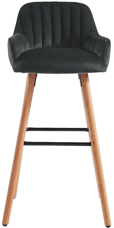 Vente-unique Barkruk ELEANA - Fluweel & Metaal Houteffect - Zwart L 47 cm x H 98 cm x D 52 cm