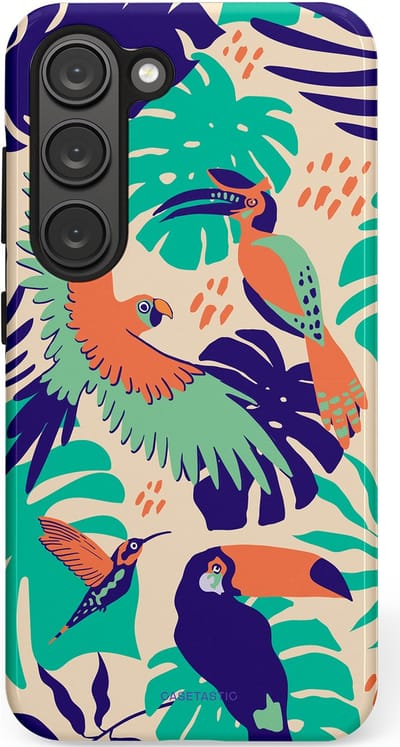 Casetastic Hoesje Geschikt voor Samsung S23 - Stijlvolle Beschermende Duo-layer Case - Tropische Vogels