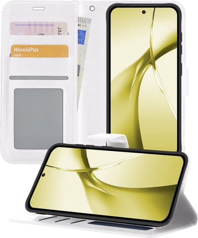Hoesje - Met Pasjeshouder - Geschikt voor OnePlus Nord CE4 - Luxe Bookcase Portemonee - Flip Case - Kunstleer Book Case - Flipcase - Book Cover - Walletcase - Portemonneehoes - Telefoonhoesjes - Wit