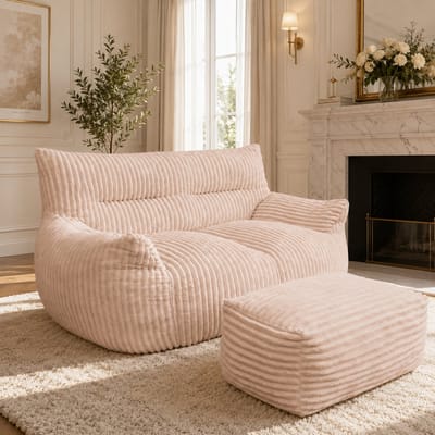 Zitzak - Zitbank - Ergonomisch - Grote zitzak - Comfortabele zitbank - Met voetenbankje - Met armleuningen - Diepe Comfort Voor Woonkamer/Slaapkamer - Roze