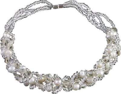 Zoetwater parel met kristallen armband Pearl Crystal Clear - echte parels - wit - magneetslot - sieraden zakje - parel armband dames