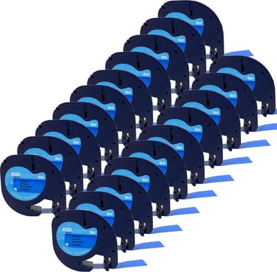 DULA - Dymo LetraTag 91205 labels - Zwart op Blauw - 12mm x 4m - 20 Stuks