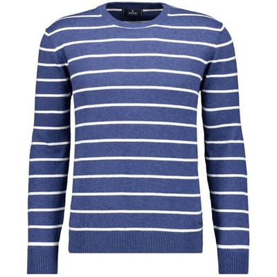 Ragman Trui Cotton Linnen Knit Round Neck Stripe Night Blue / male