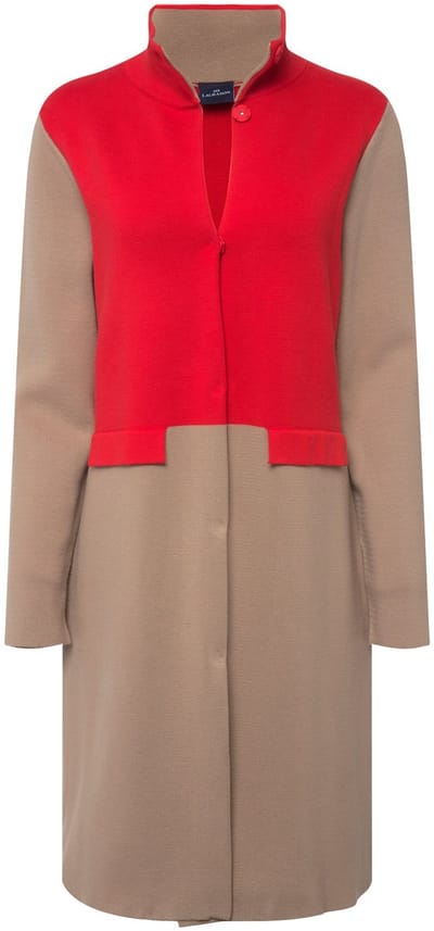 Laurasøn - Dames - Gebreid vest tweekleurig opstaande kraag drukknopen - Salsarood - Maat M
