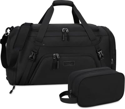 Reistas met schoenenvak en nat vak, 55 liter, sporttas voor heren en dames, gymtas, weekendtas, zwart