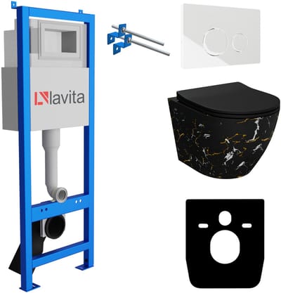 LAVITA® Inbouwreservoir Complete Toiletset LAV 101 - Inbouw WC Hangtoilet Wandcloset SOFI SLIM FIRE - Bedieningsplaat 200.4.1 Wit - Voorwandelement voor toilet 40cm - Installatiesysteem